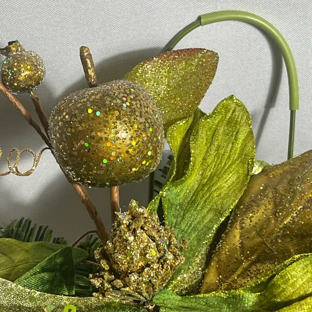 Christmas Wall Swag Poinsettia Red & Green Glitter Picks Holiday Décor